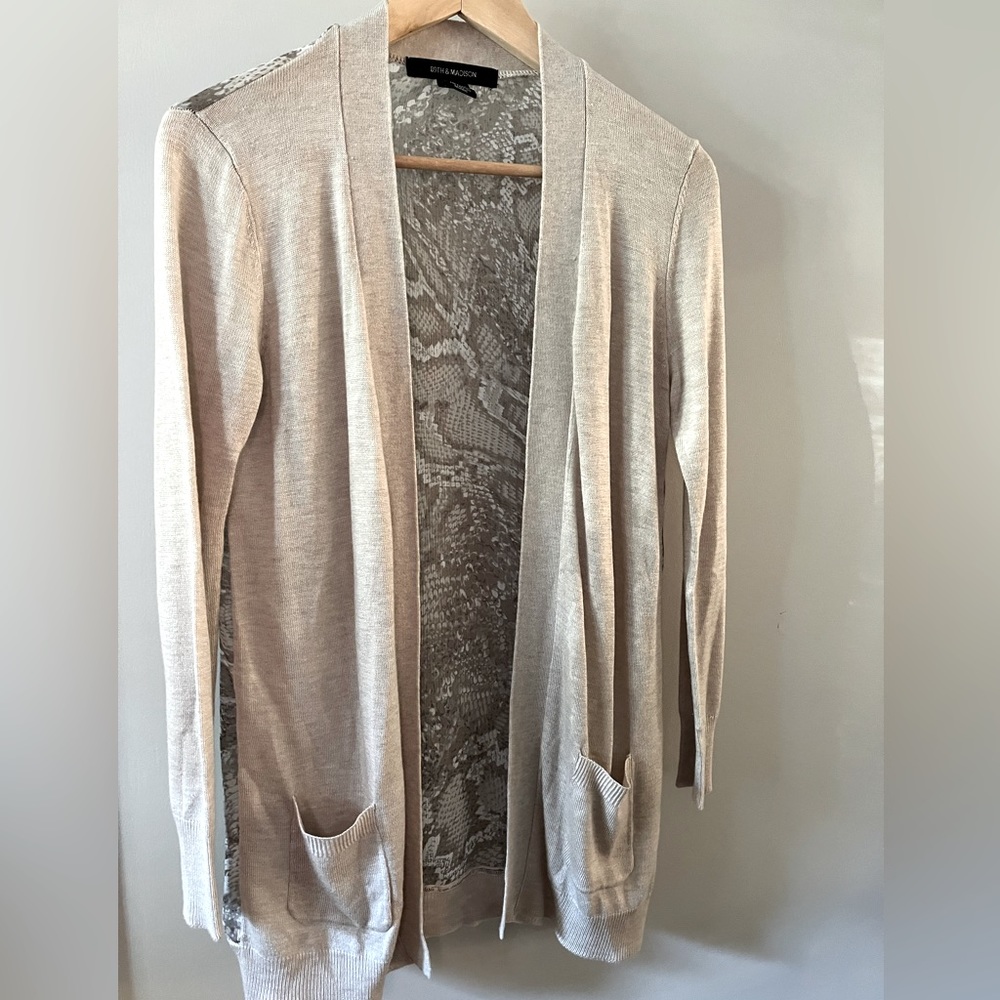 89th & Madison Cardigan natural color with snake print back Size Small